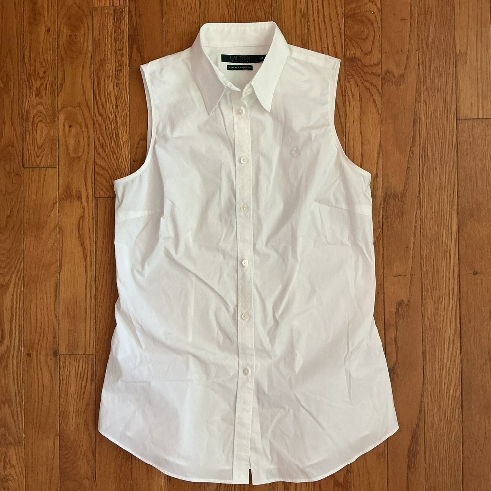 Lauren Ralph Lauren white button down xsmall stretch non iron Preppy classic
